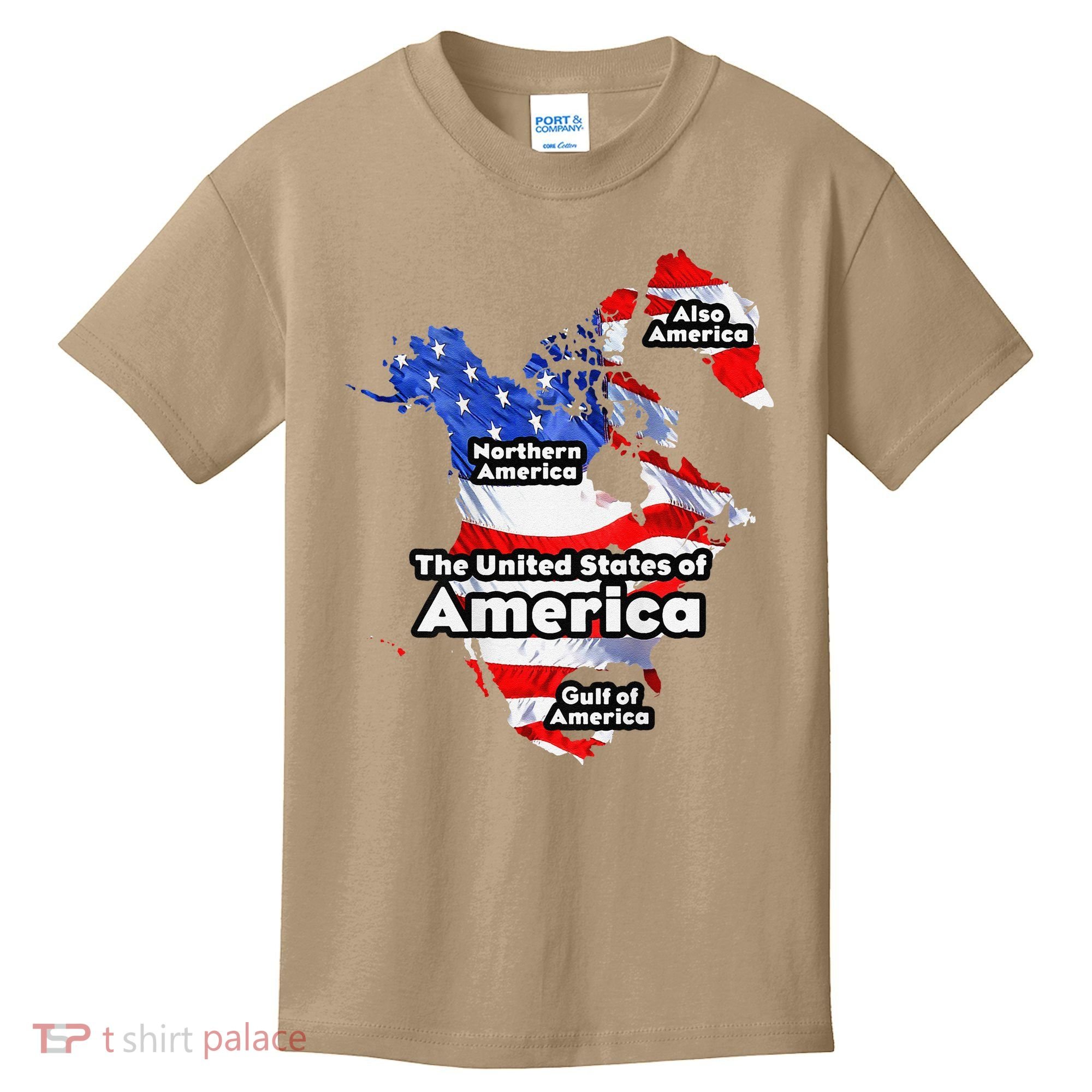 Funny Trump American Flag Canada Greenland Gulf Map On Back Kids T-Shirt