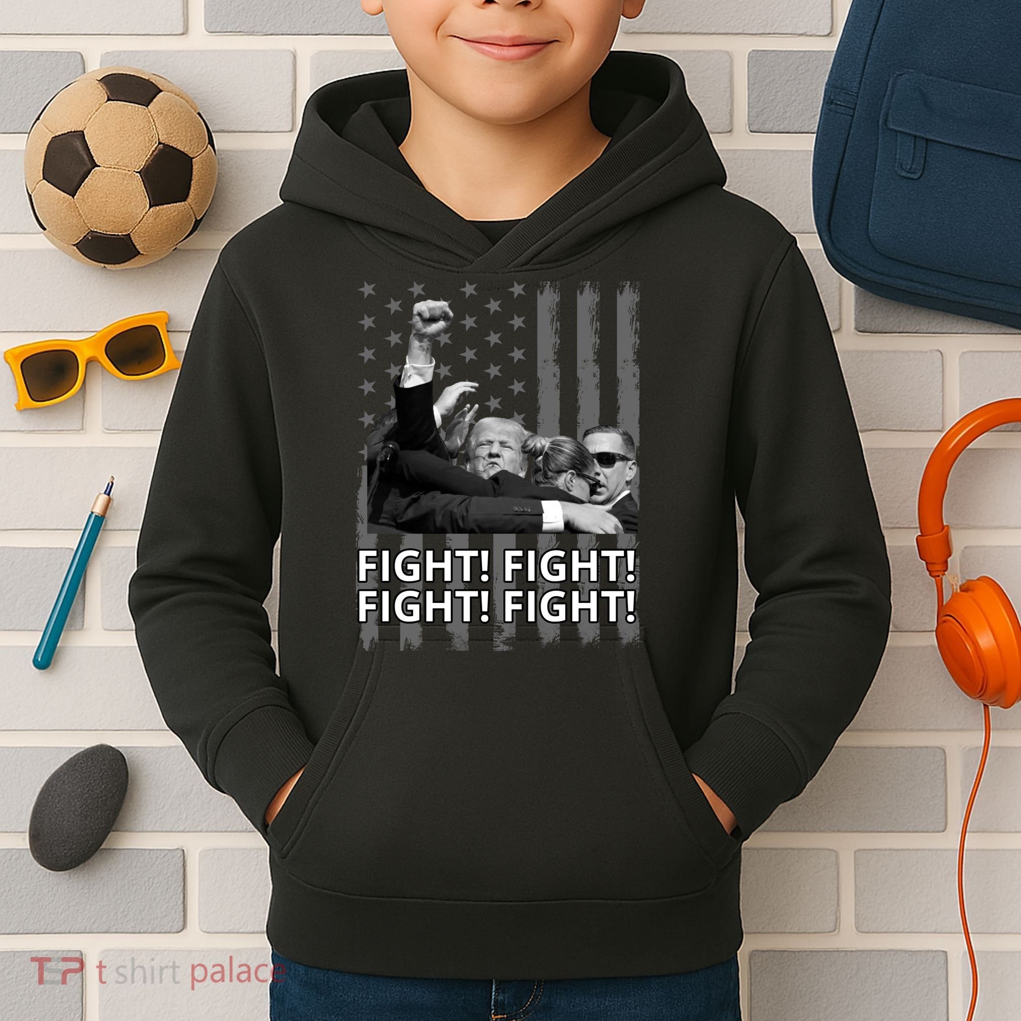 Fight Trump American Flag Rally Shooting Pennsylvania Kids Hoodie