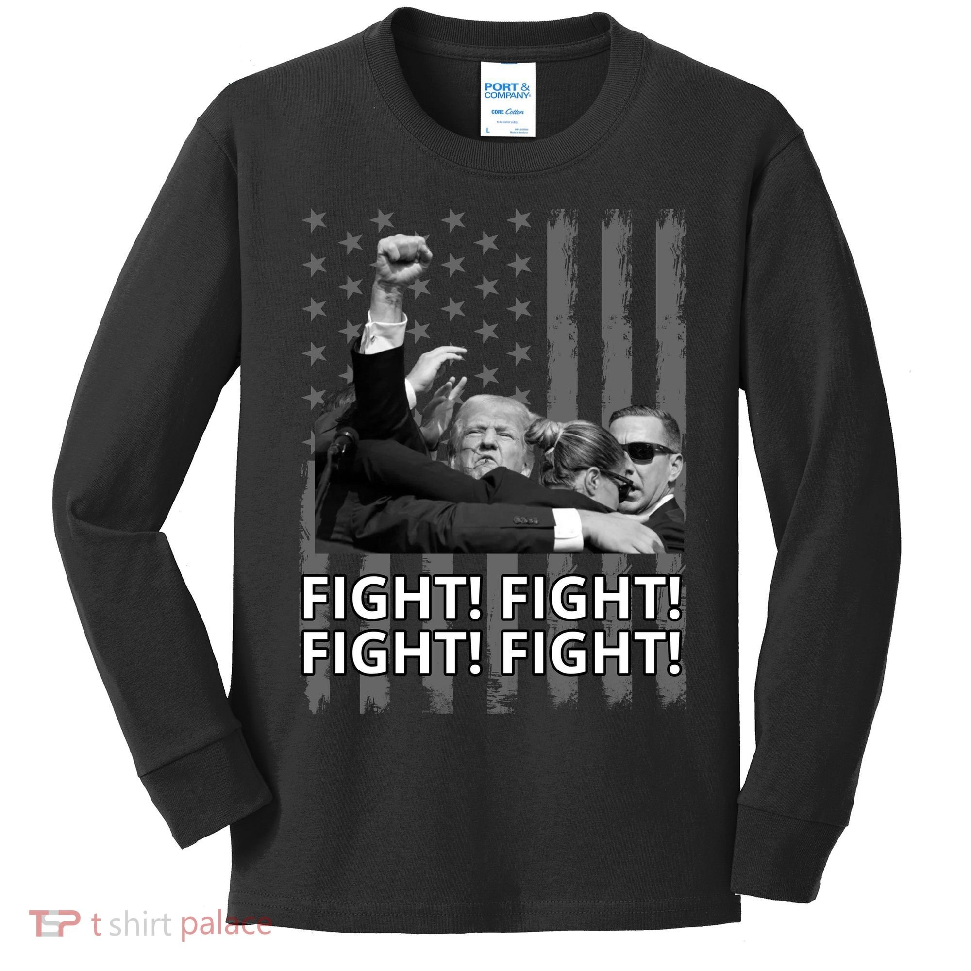 Fight Trump American Flag Rally Shooting Pennsylvania Kids Long Sleeve Shirt
