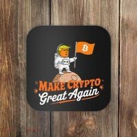 Funny Trump Astronaut Make Crypto Great To Moon Bitcoin Coaster thumb 0
