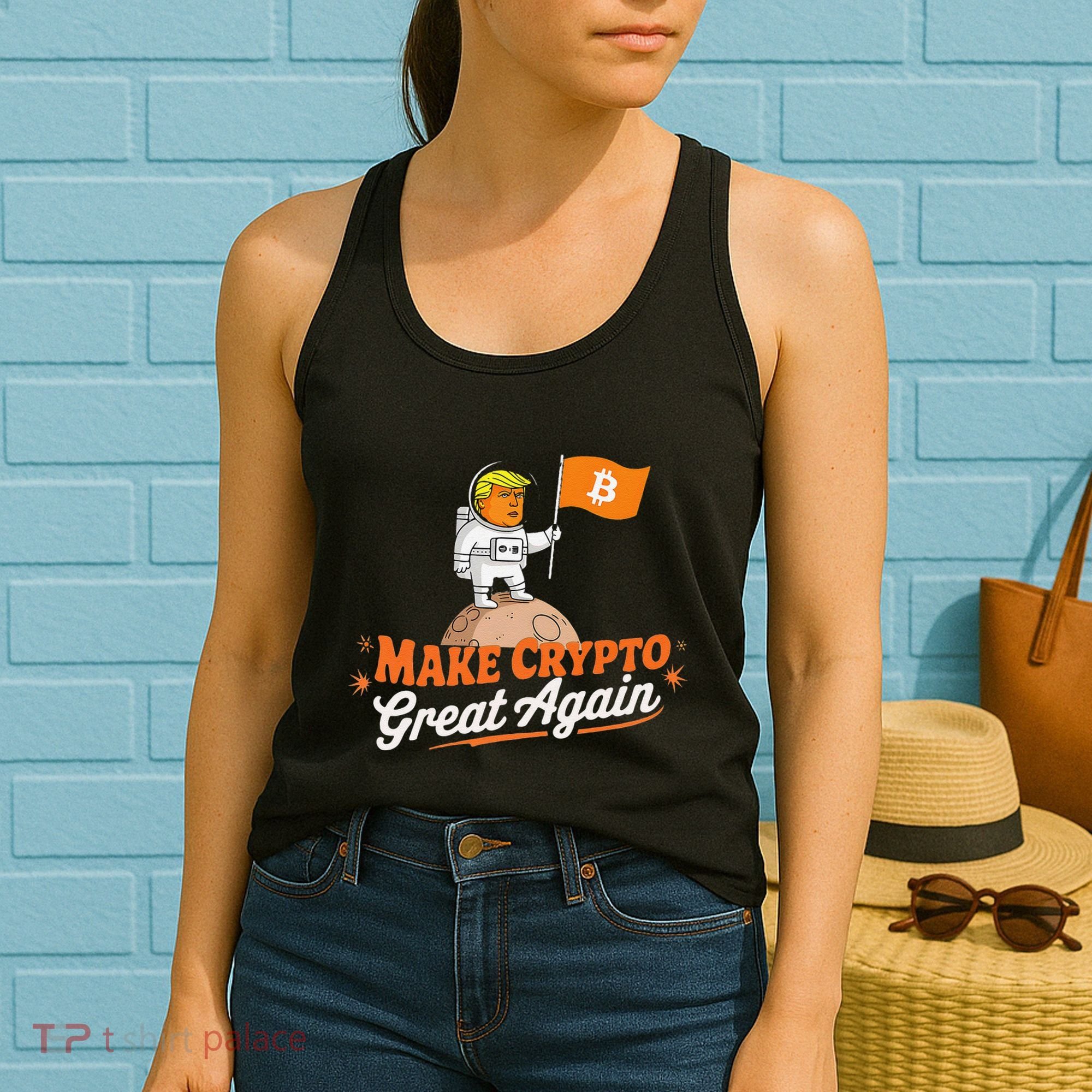 Funny Trump Astronaut Make Crypto Great To Moon Bitcoin Women's Tank Top