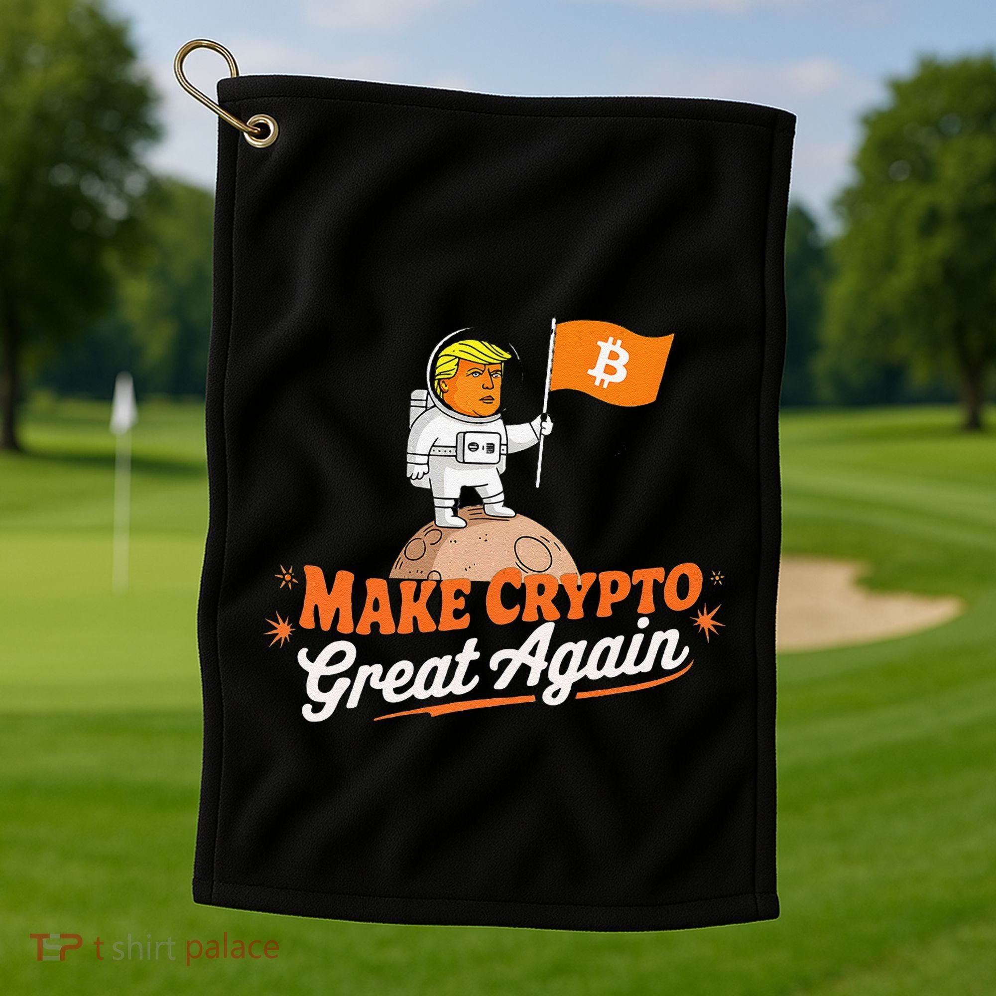 Funny Trump Astronaut Make Crypto Great To Moon Bitcoin Golf Towel