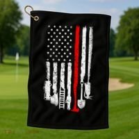 Firefighter Tools And Equipt Stripe American Flag Fire Gift Golf Towel thumb 1