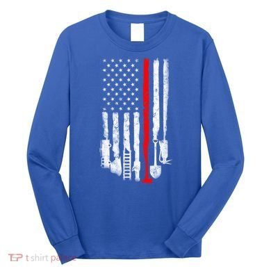Firefighter Tools And Equipt Stripe American Flag Fire Gift Long Sleeve Shirt