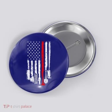 Firefighter Tools And Equipt Stripe American Flag Fire Gift Button