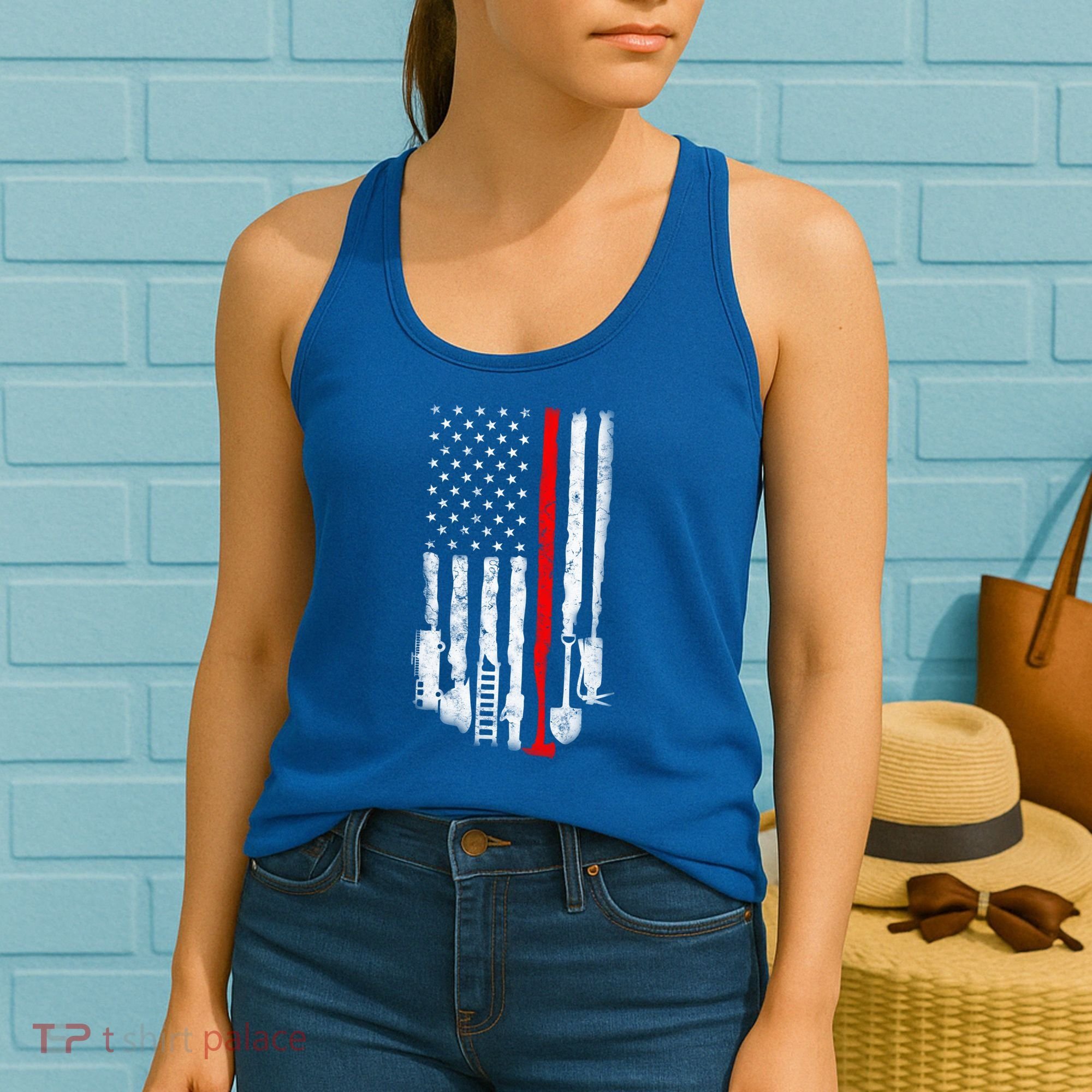 Firefighter Tools And Equipt Stripe American Flag Fire Gift Women's Tank Top