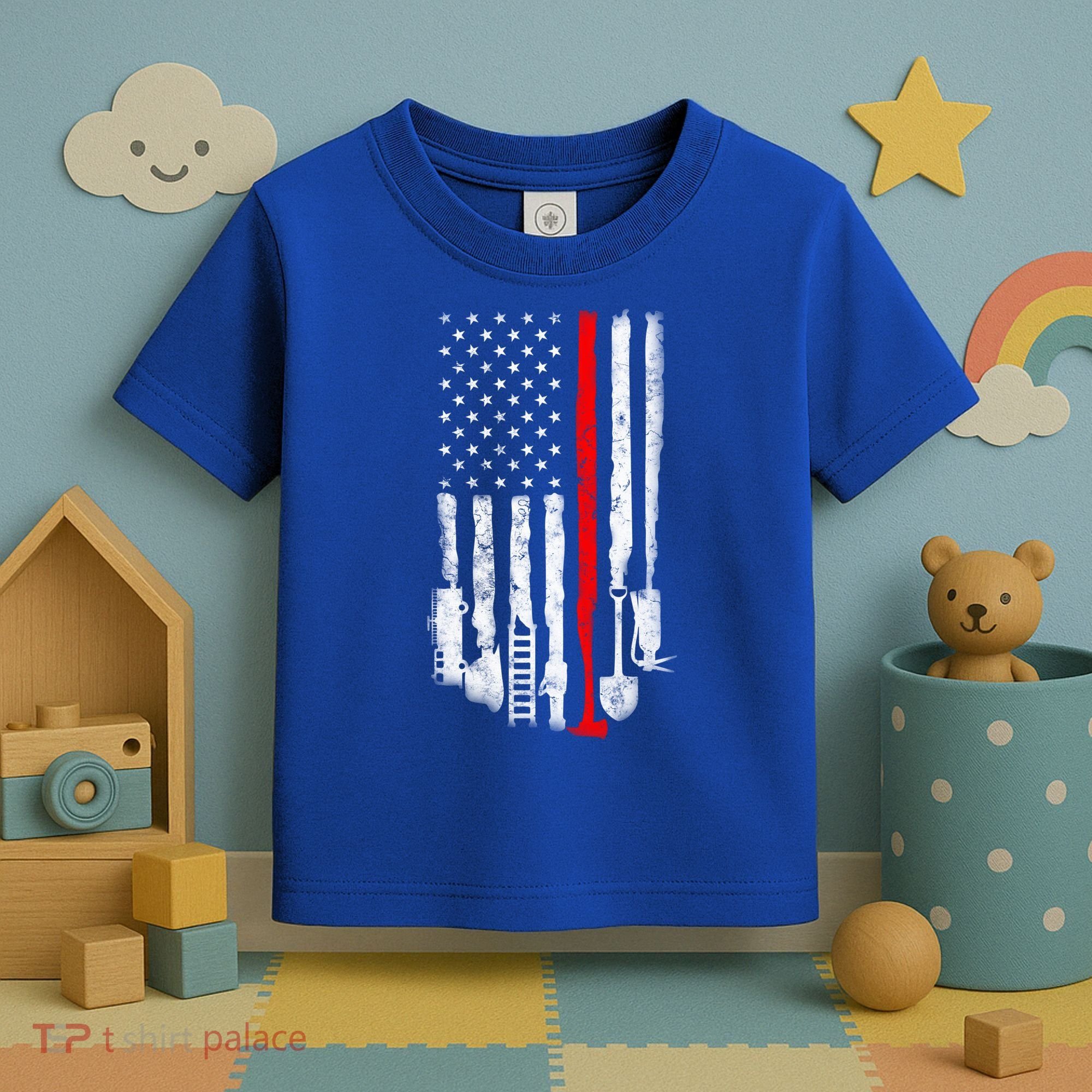 Firefighter Tools And Equipt Stripe American Flag Fire Gift Toddler T-Shirt