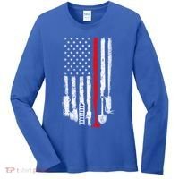 Firefighter Tools And Equipt Stripe American Flag Fire Gift Women's Long Sleeve Shirt thumb 0