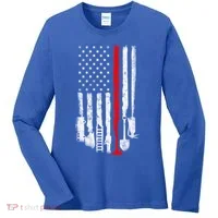 Firefighter Tools And Equipt Stripe American Flag Fire Gift Women's Long Sleeve Shirt thumb 0