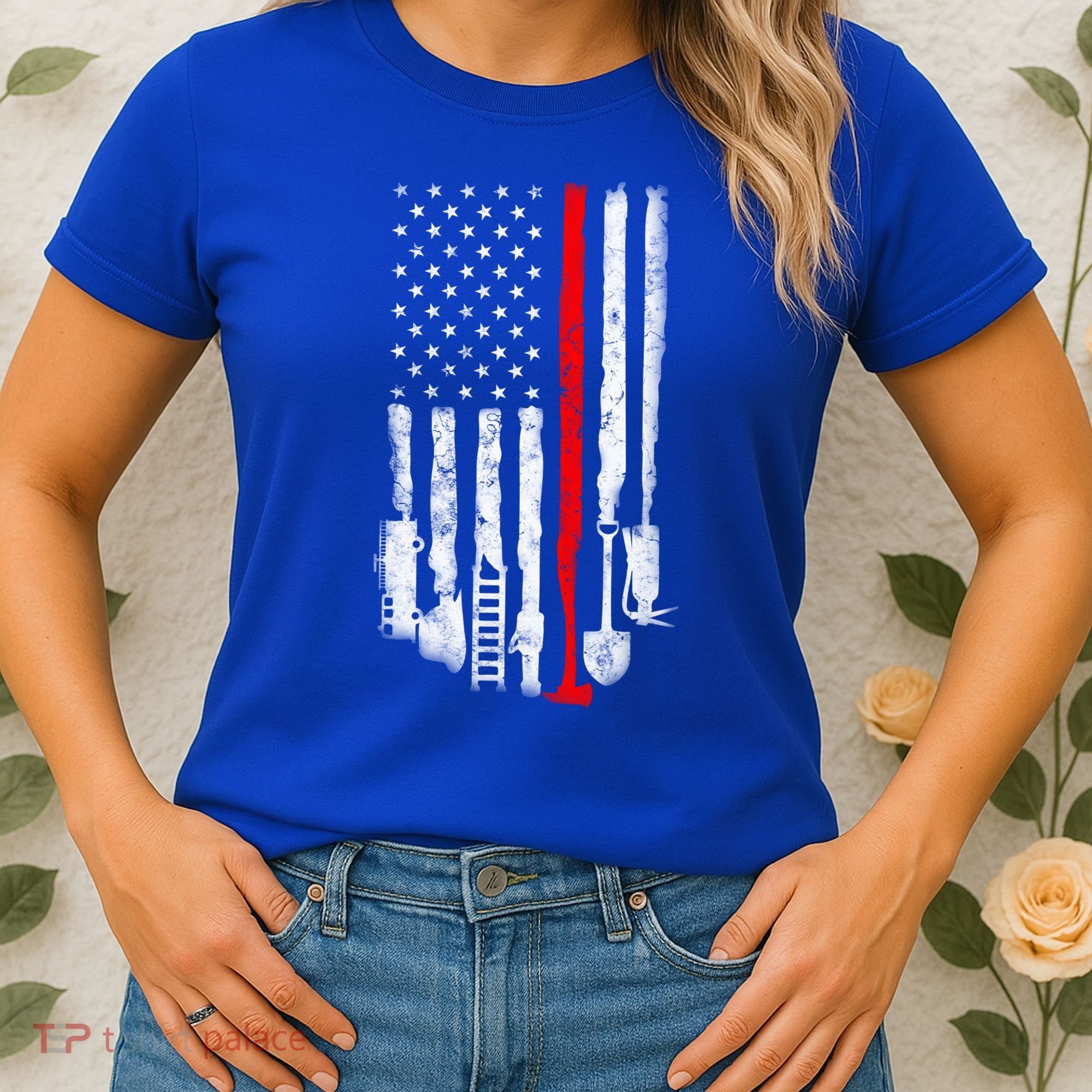 Firefighter Tools And Equipt Stripe American Flag Fire Gift Women's T-Shirt