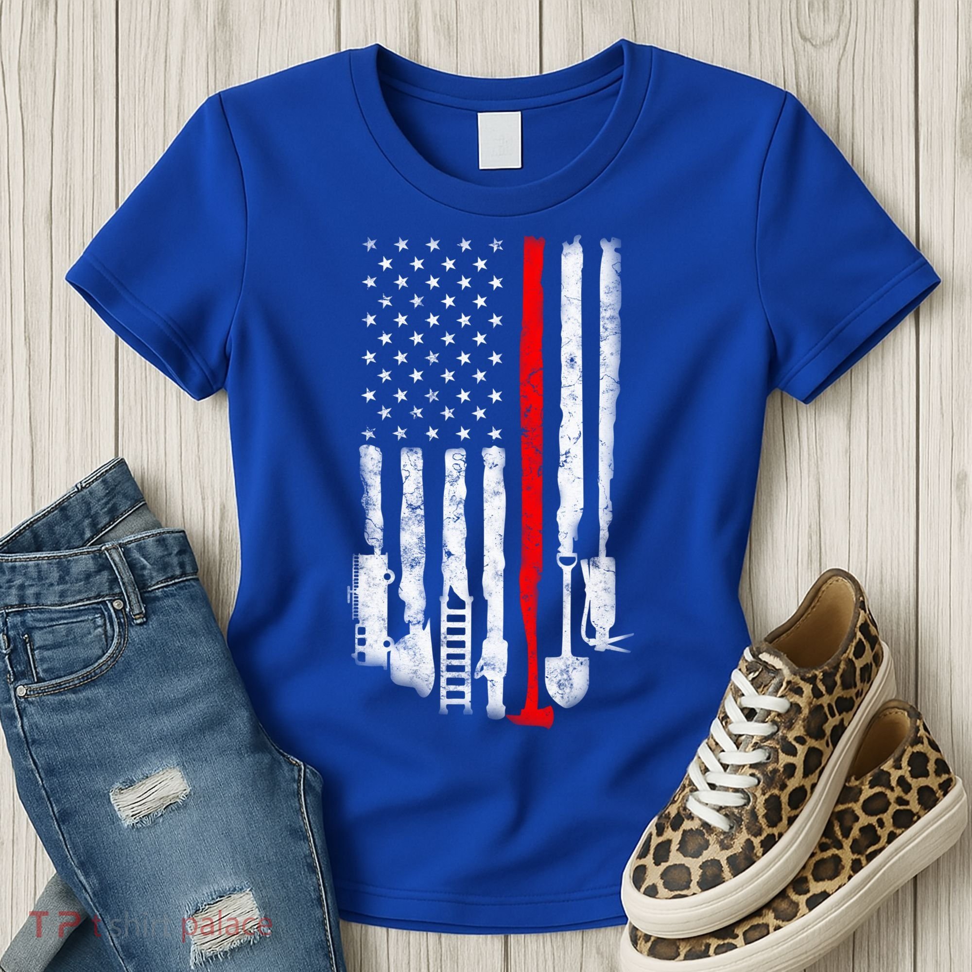 Firefighter Tools And Equipt Stripe American Flag Fire Gift Women's T-Shirt