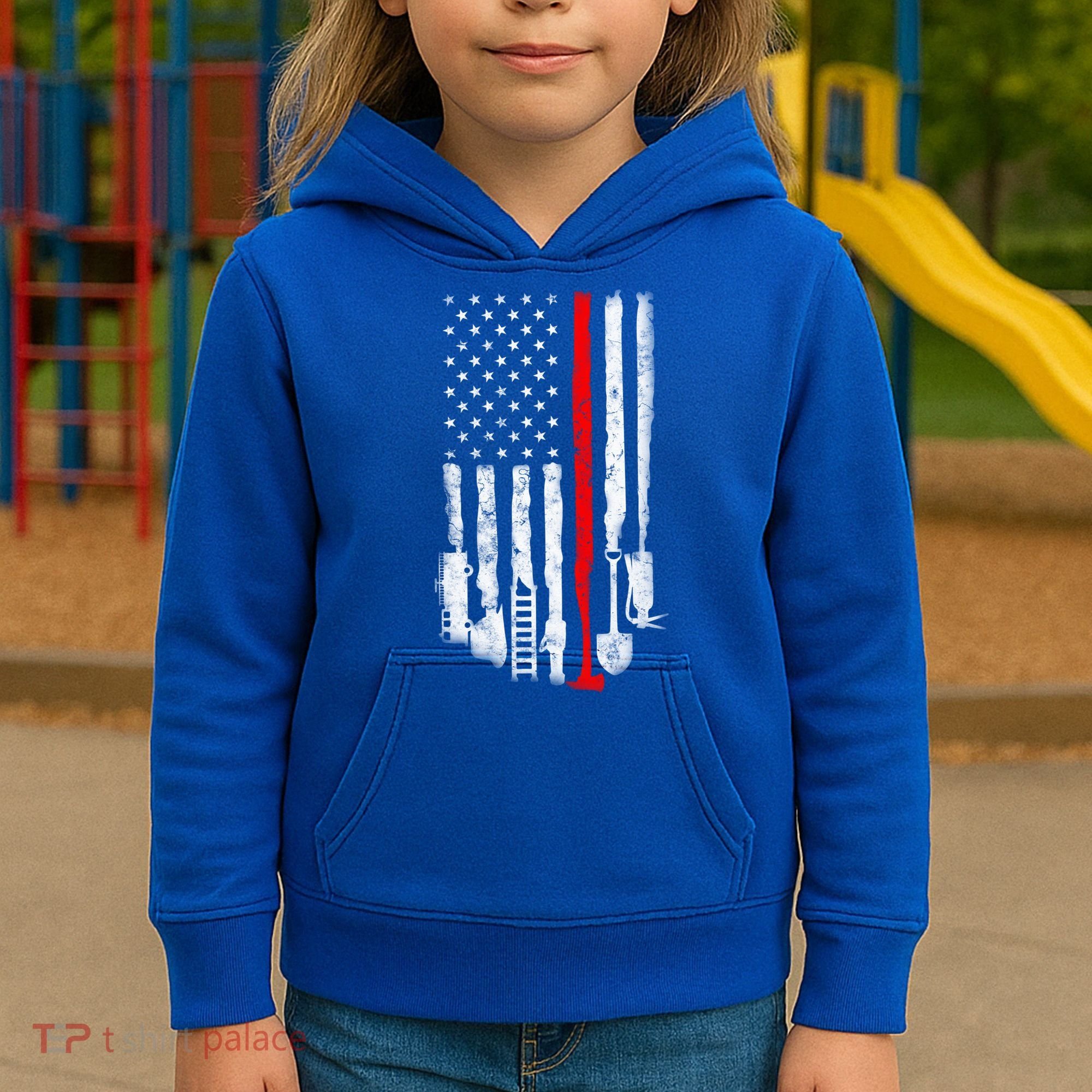 Firefighter Tools And Equipt Stripe American Flag Fire Gift Kids Hoodie