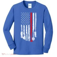Firefighter Tools And Equipt Stripe American Flag Fire Gift Kids Long Sleeve Shirt thumb 0