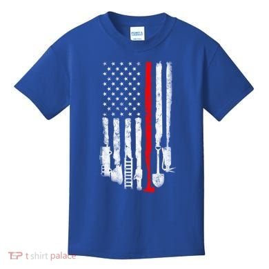 Firefighter Tools And Equipt Stripe American Flag Fire Gift Kids T-Shirt