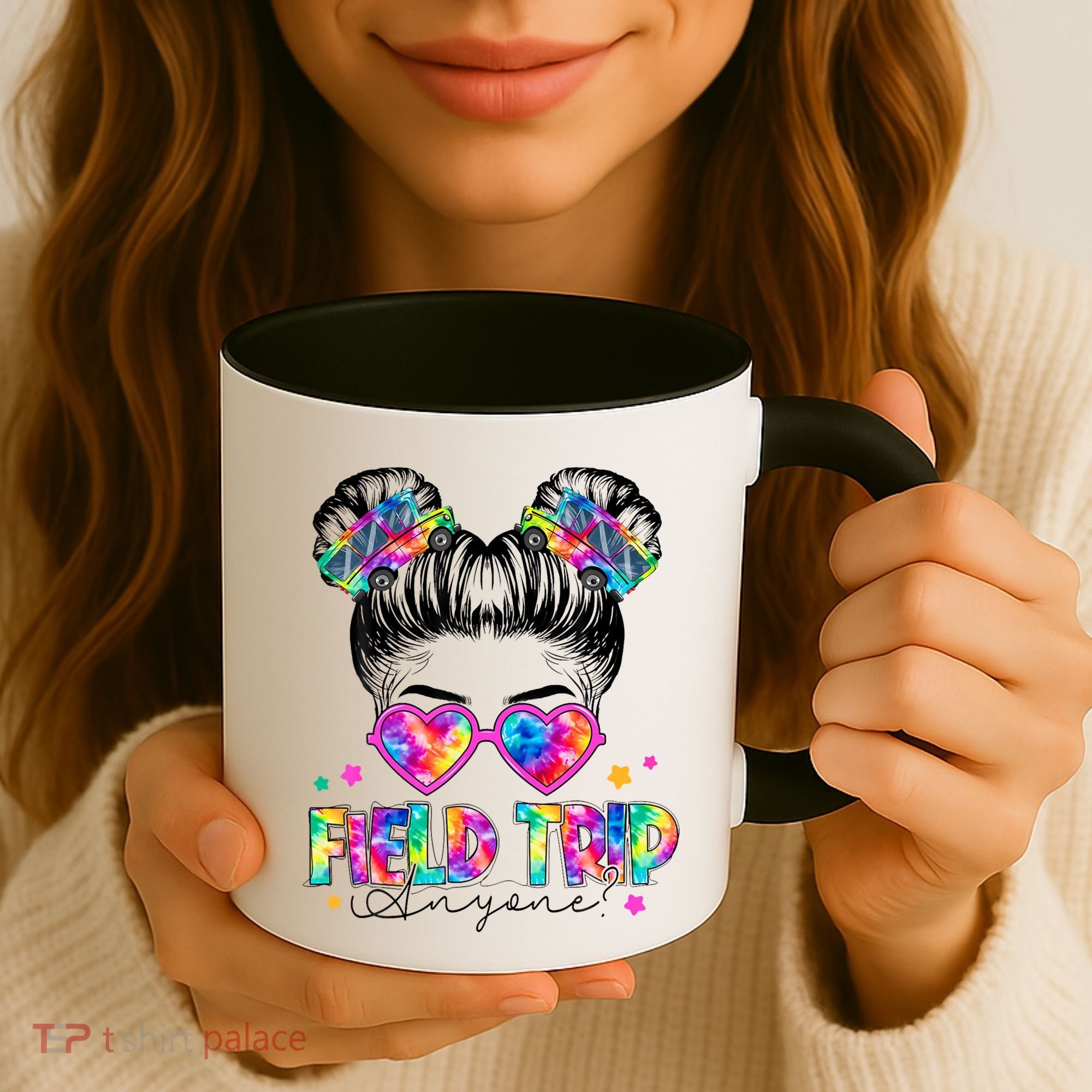 Field Trip Anyone Field Day Student Teacher Messy Bun Gift Coffee Mug
