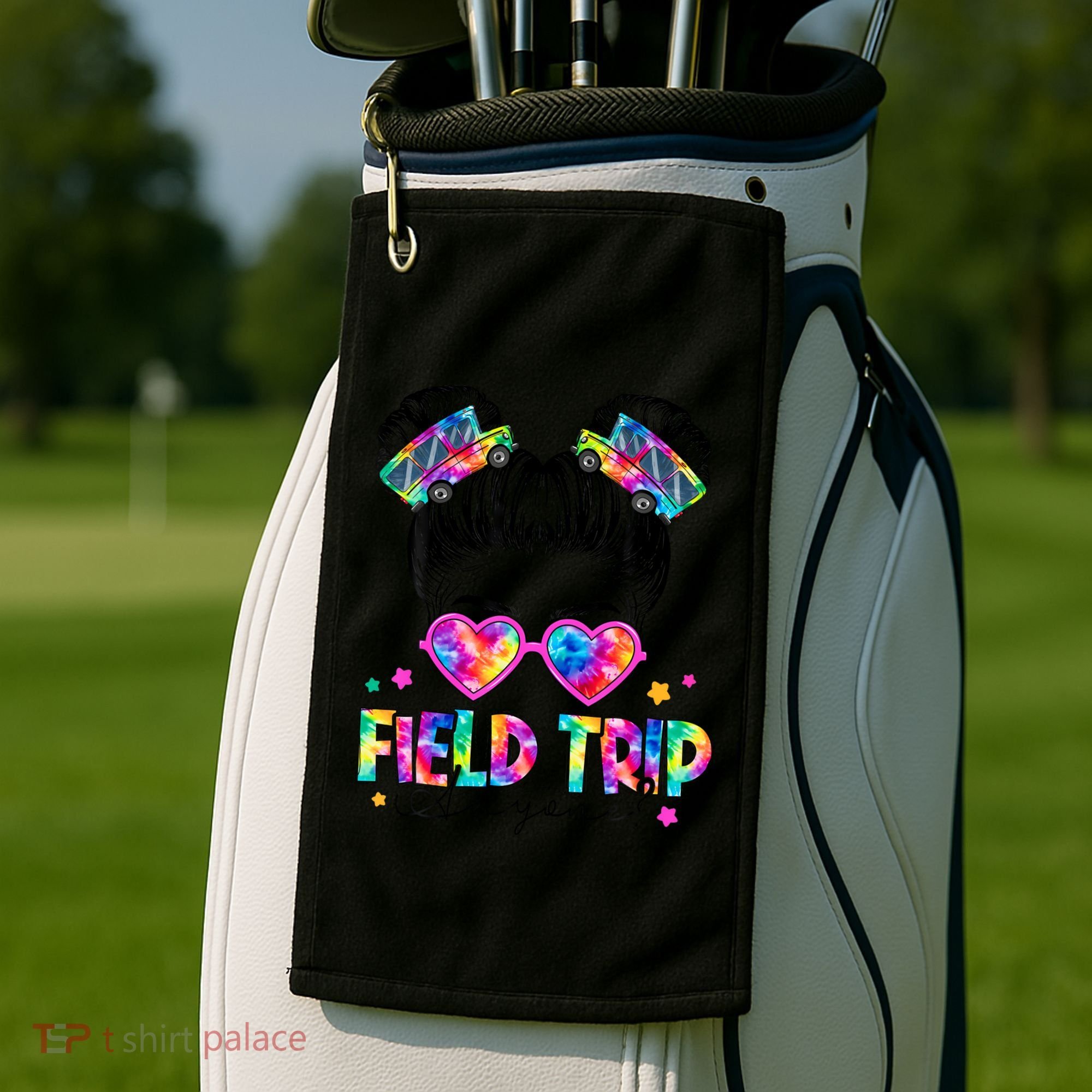 Field Trip Anyone Field Day Student Teacher Messy Bun Gift Golf Towel