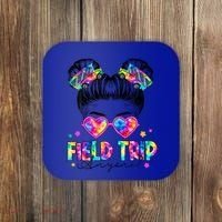 Field Trip Anyone Field Day Student Teacher Messy Bun Gift Coaster thumb 0