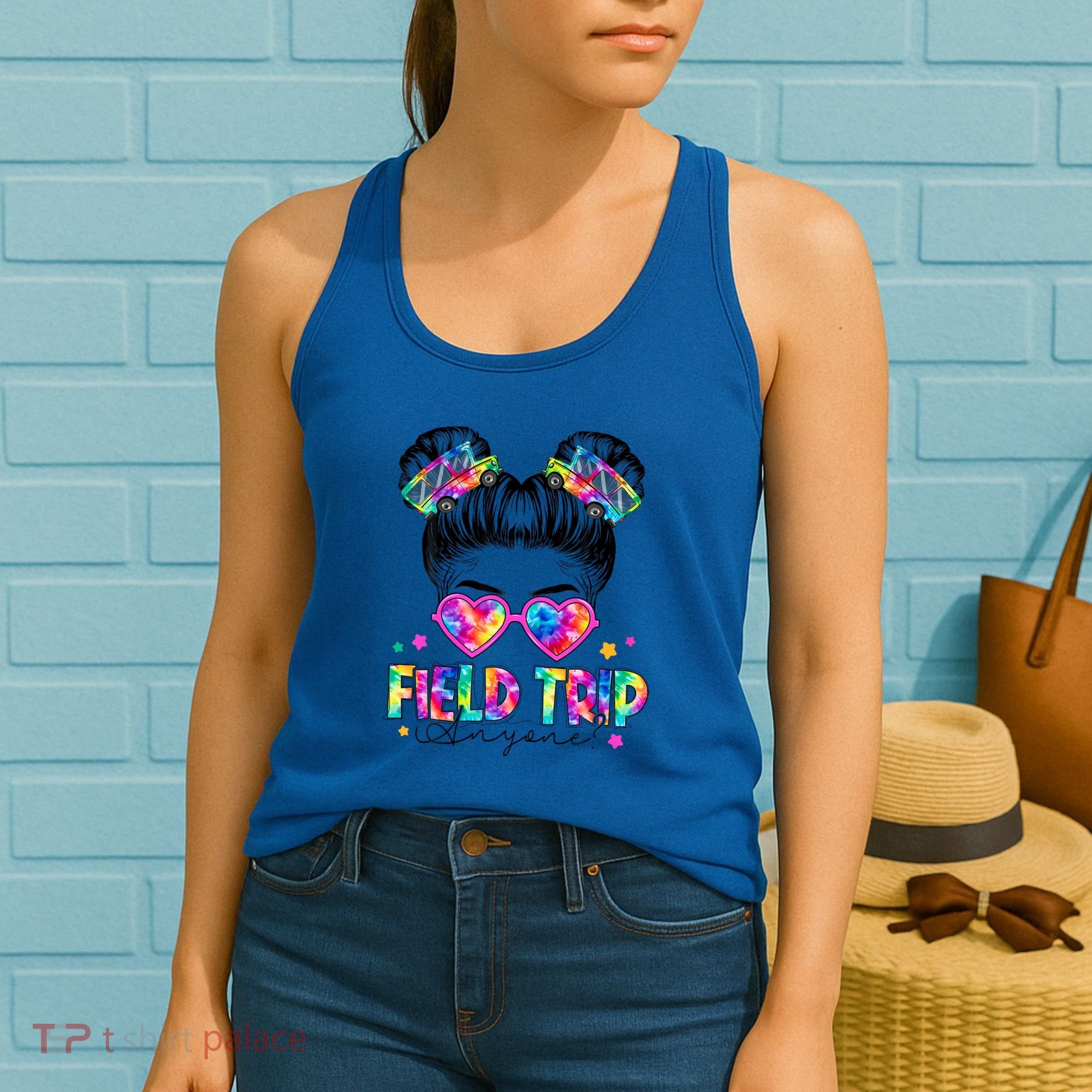 Field Trip Anyone Field Day Student Teacher Messy Bun Gift Women's Tank Top