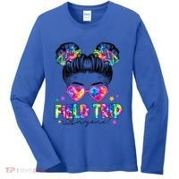 Field Trip Anyone Field Day Student Teacher Messy Bun Gift Women's Long Sleeve Shirt thumb 0