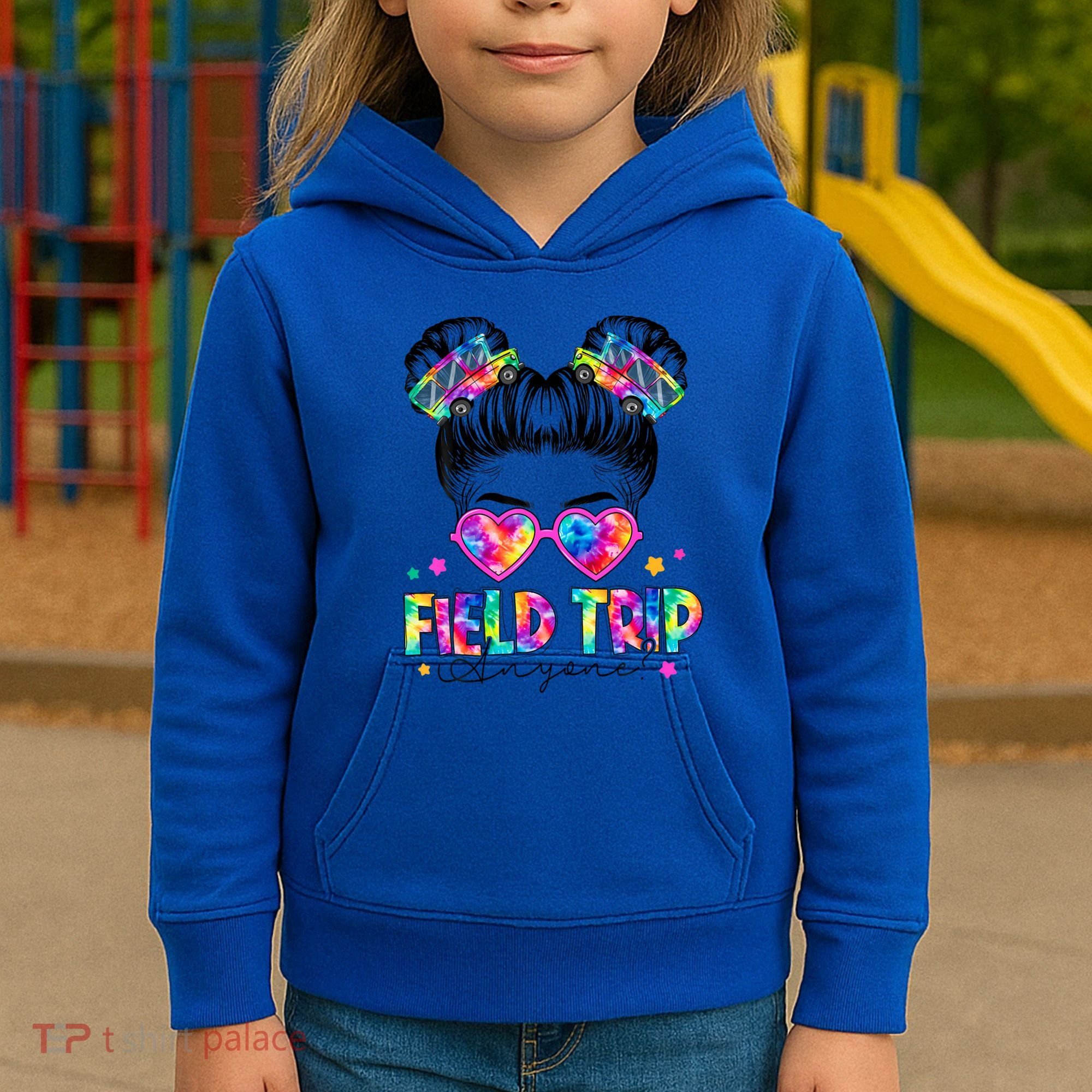 Field Trip Anyone Field Day Student Teacher Messy Bun Gift Kids Hoodie