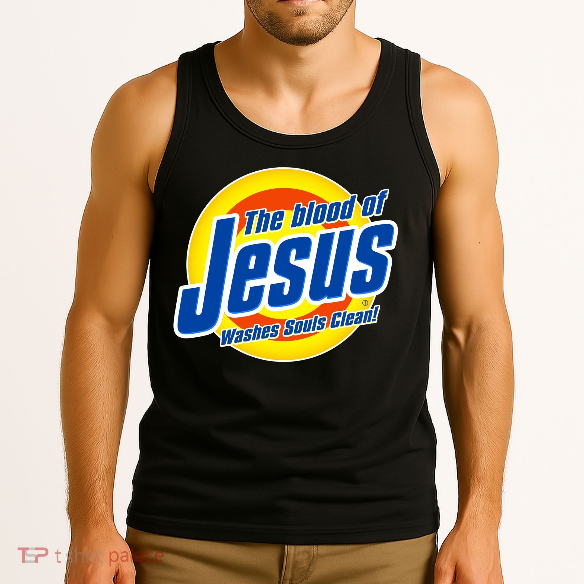 Funny The Blood Of Jesus Washes Souls Clean Detergent Tank Top