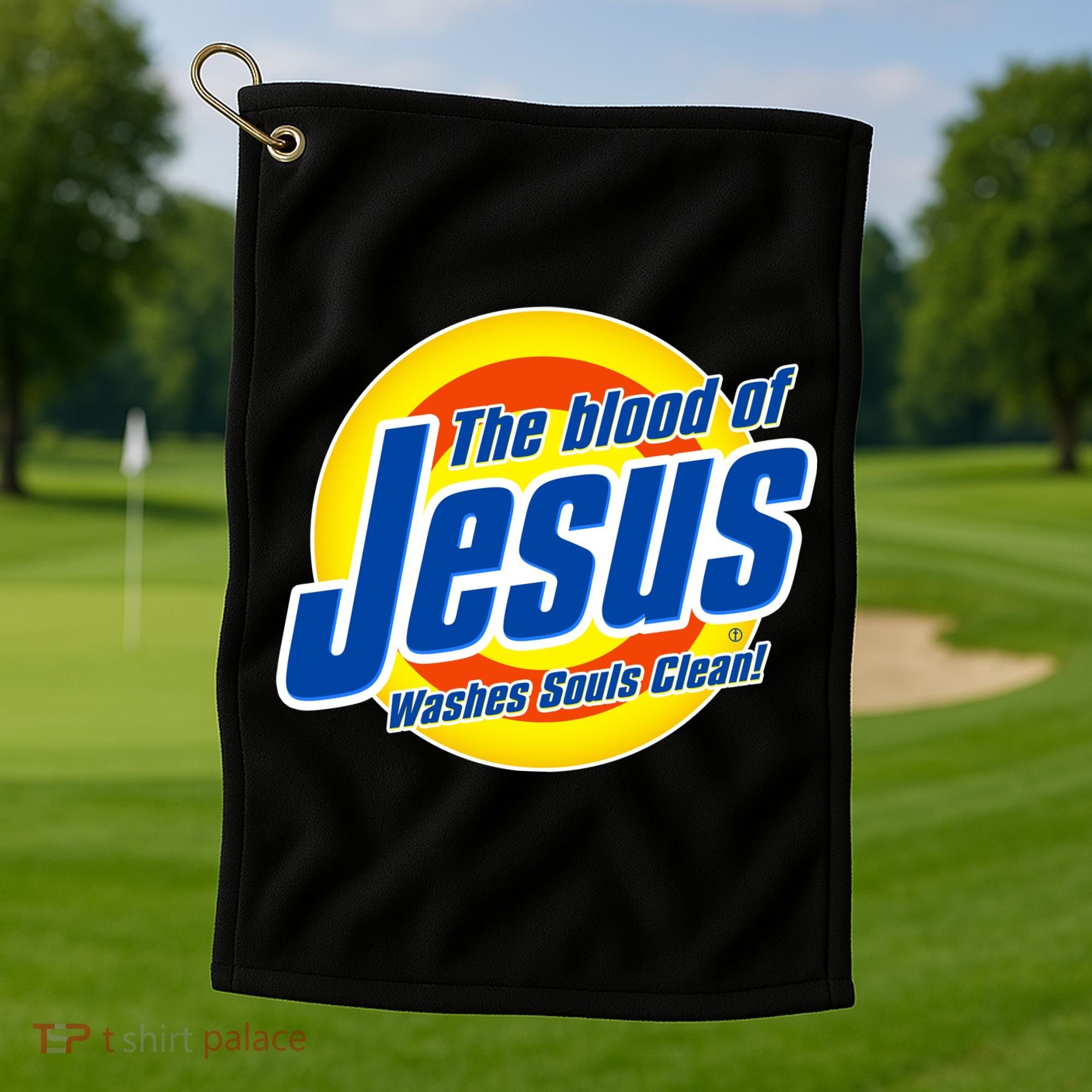 Funny The Blood Of Jesus Washes Souls Clean Detergent Golf Towel