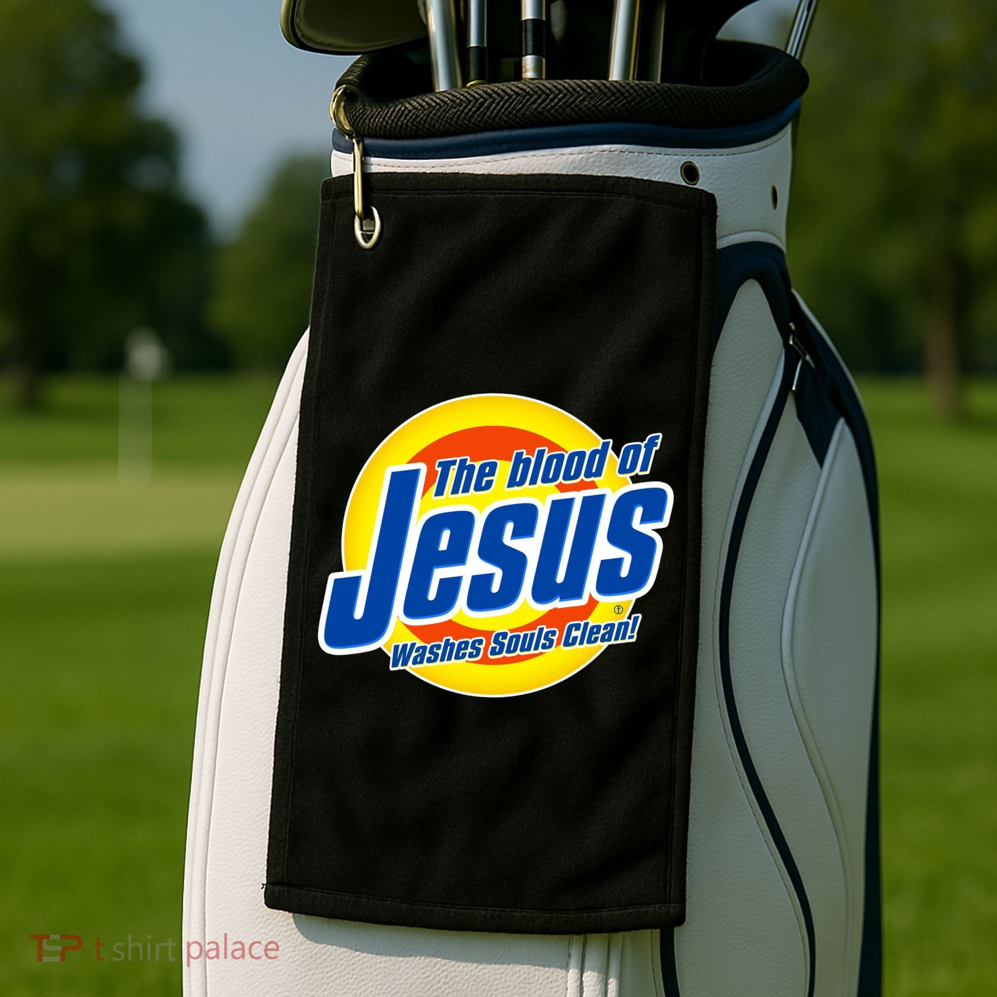 Funny The Blood Of Jesus Washes Souls Clean Detergent Golf Towel