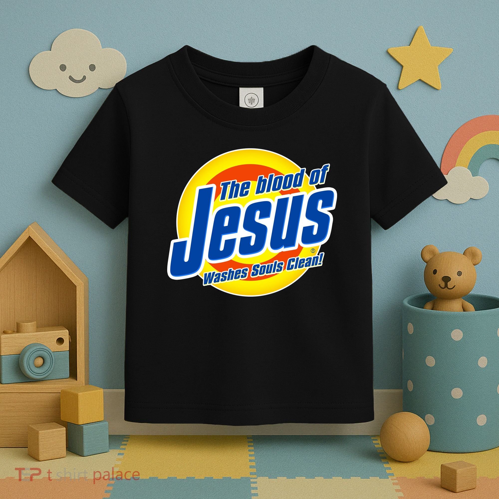 Funny The Blood Of Jesus Washes Souls Clean Detergent Toddler T-Shirt