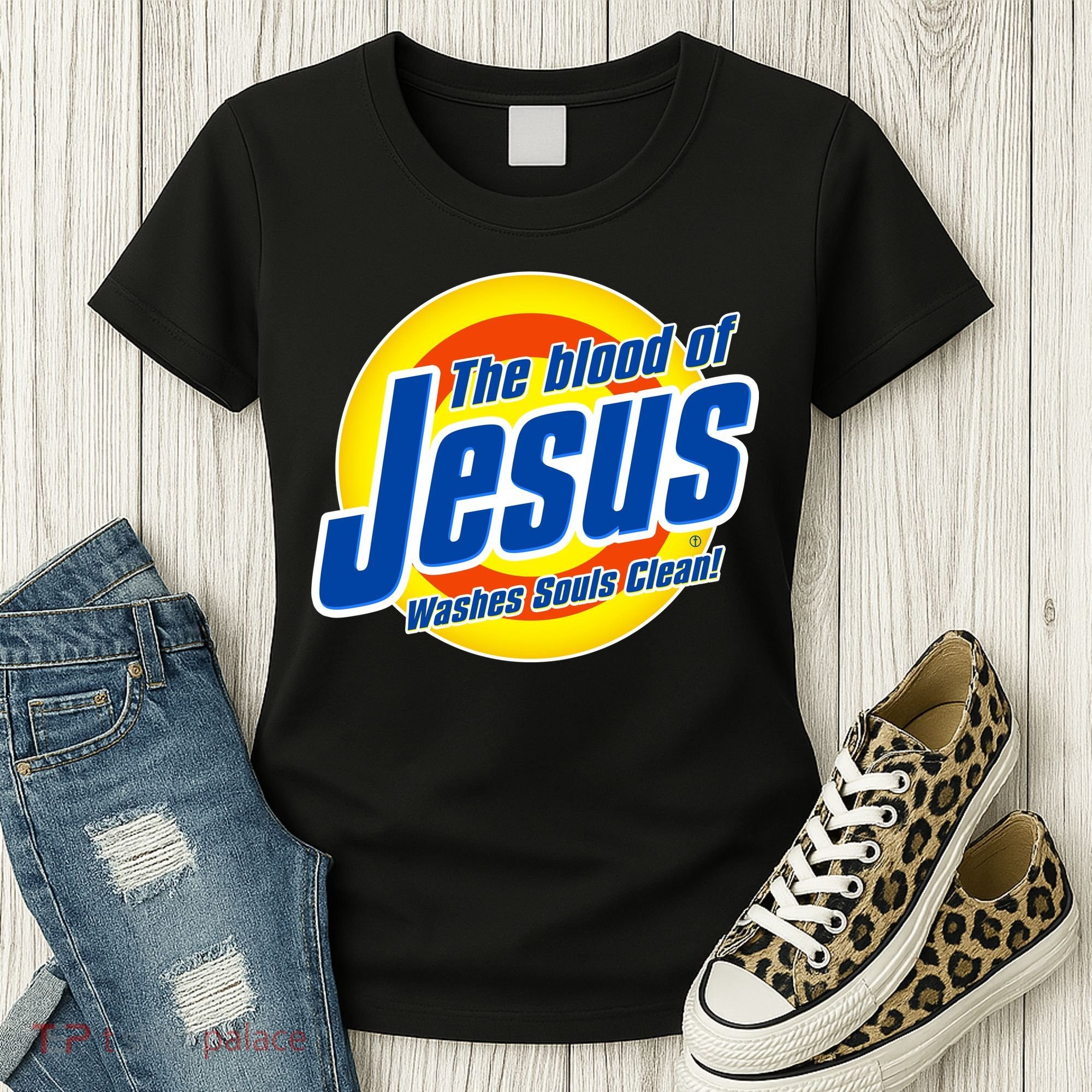 Funny The Blood Of Jesus Washes Souls Clean Detergent Women's T-Shirt