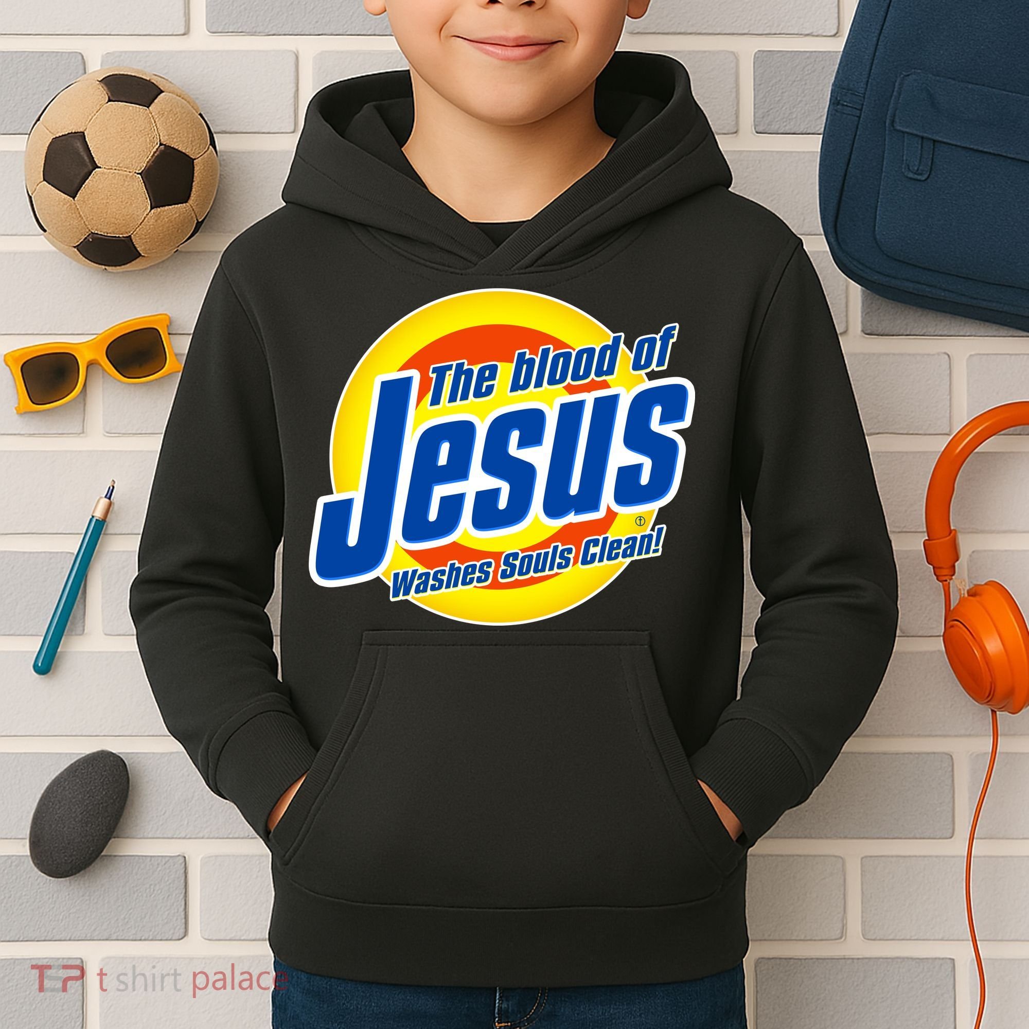 Funny The Blood Of Jesus Washes Souls Clean Detergent Kids Hoodie