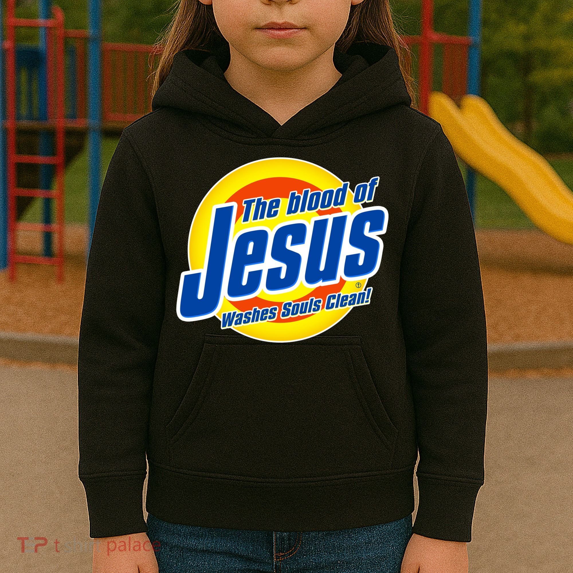 Funny The Blood Of Jesus Washes Souls Clean Detergent Kids Hoodie