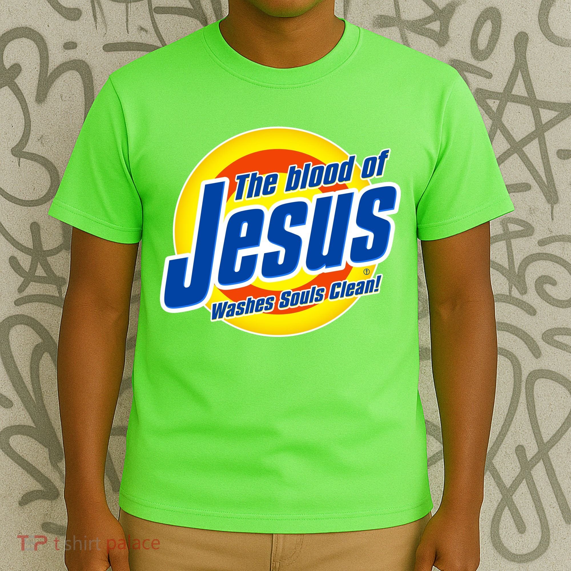 Funny The Blood Of Jesus Washes Souls Clean Detergent T-Shirt