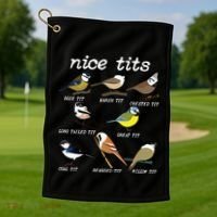 Funny Tit Birds Birdwatcher Golf Towel thumb 1