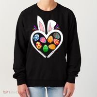 Funny Teacher Bunny Heart Easter Eggs Rabbit Easter Day Women's Sweatshirt thumb 0