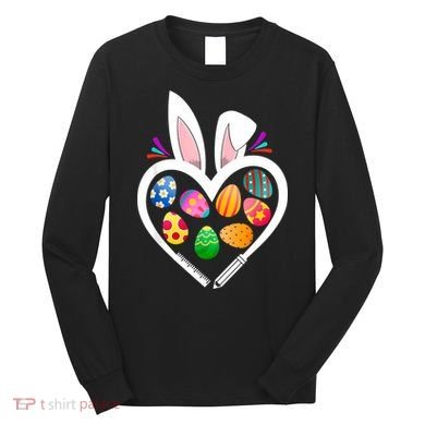Funny Teacher Bunny Heart Easter Eggs Rabbit Easter Day Long Sleeve Shirt