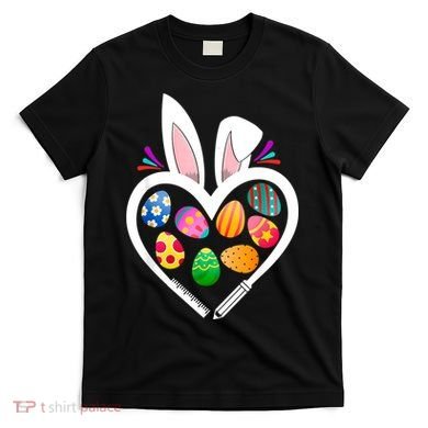 Funny Teacher Bunny Heart Easter Eggs Rabbit Easter Day T-Shirt