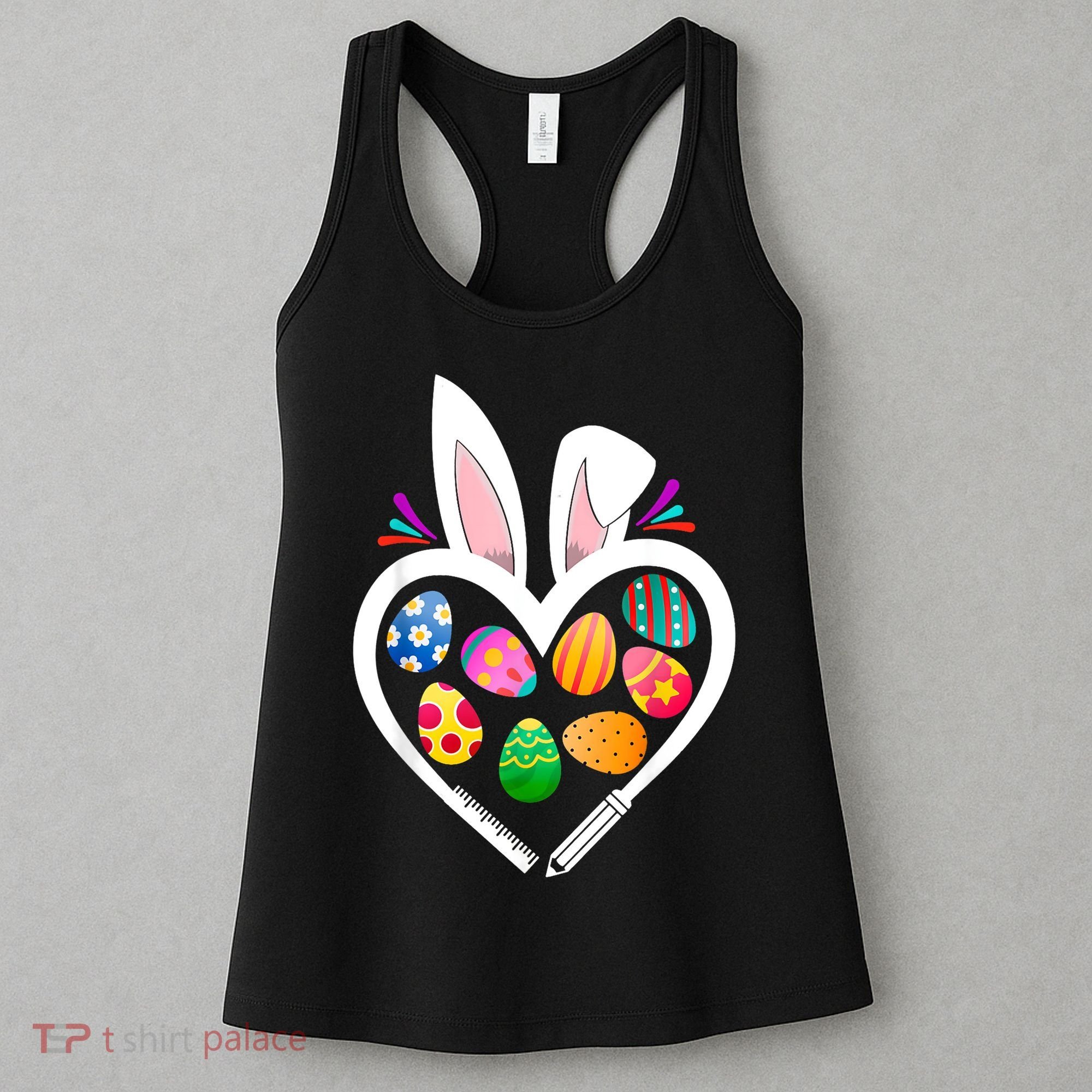 Funny Teacher Bunny Heart Easter Eggs Rabbit Easter Day Women's Tank Top