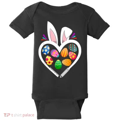 Funny Teacher Bunny Heart Easter Eggs Rabbit Easter Day Baby Bodysuit