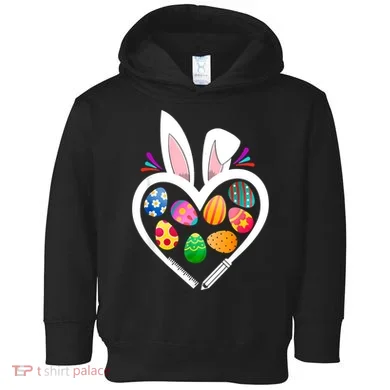 Funny Teacher Bunny Heart Easter Eggs Rabbit Easter Day Toddler Hoodie