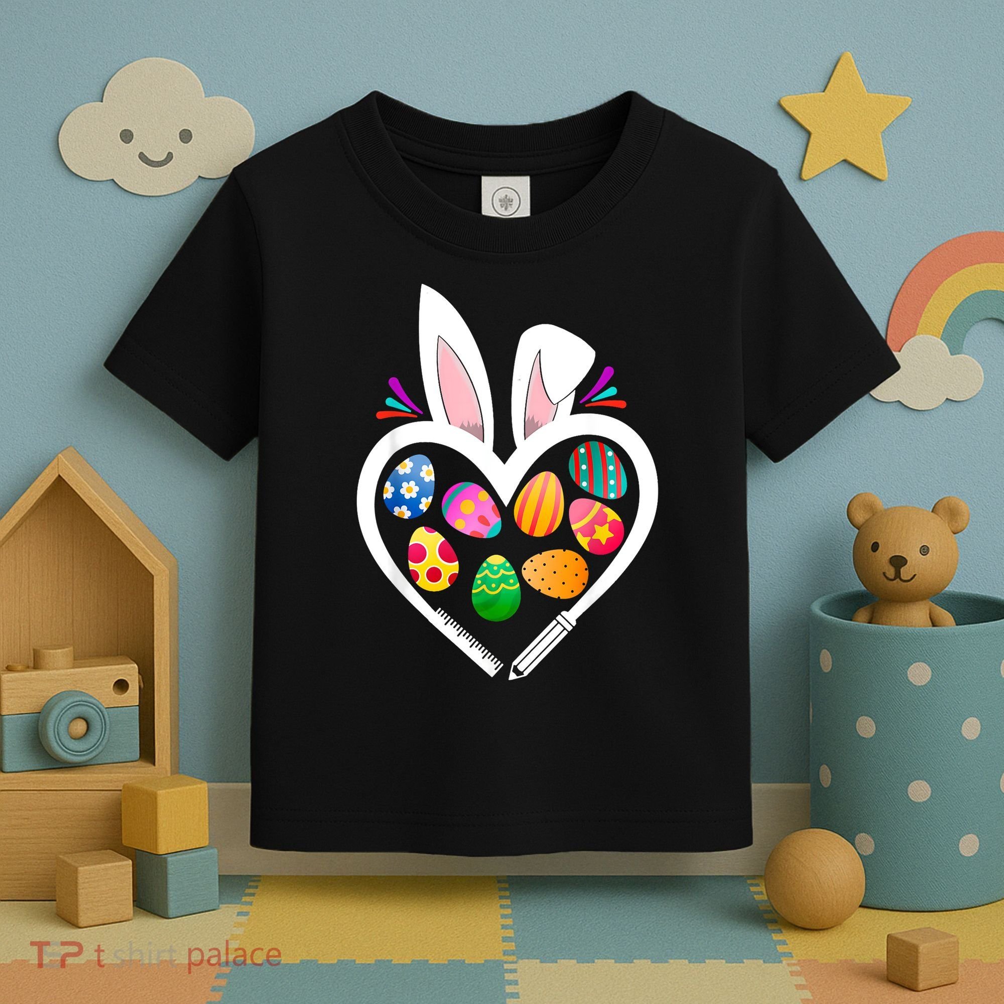 Funny Teacher Bunny Heart Easter Eggs Rabbit Easter Day Toddler T-Shirt