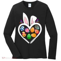 Funny Teacher Bunny Heart Easter Eggs Rabbit Easter Day Women's Long Sleeve Shirt thumb 0