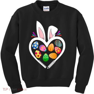 Funny Teacher Bunny Heart Easter Eggs Rabbit Easter Day Kids Sweatshirt