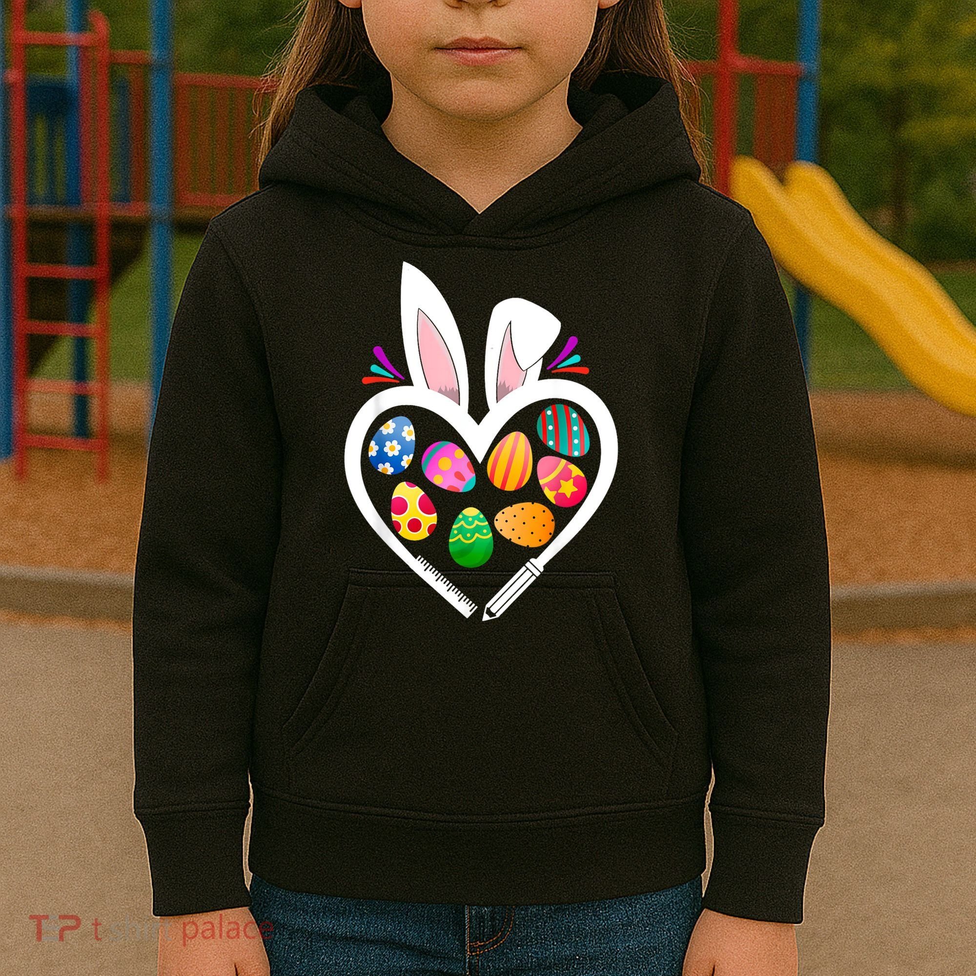 Funny Teacher Bunny Heart Easter Eggs Rabbit Easter Day Kids Hoodie