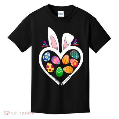 Funny Teacher Bunny Heart Easter Eggs Rabbit Easter Day Kids T-Shirt
