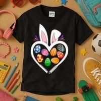Funny Teacher Bunny Heart Easter Eggs Rabbit Easter Day Kids T-Shirt thumb 3