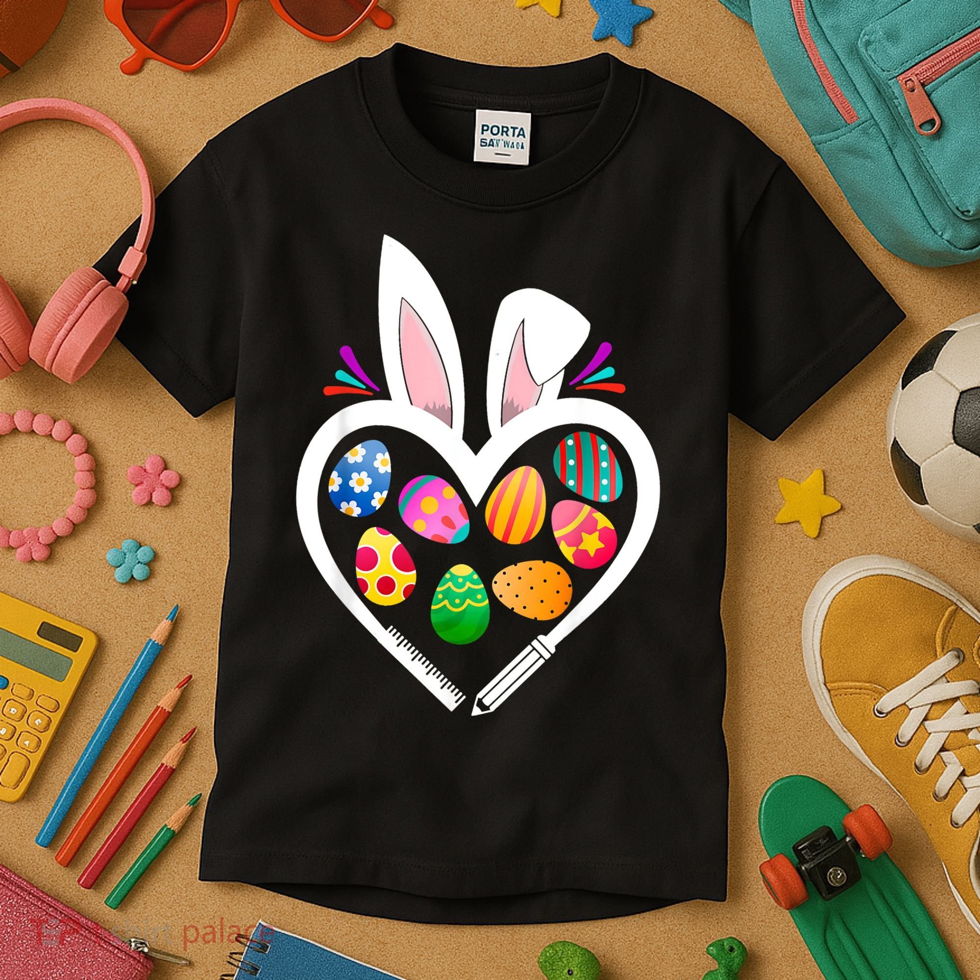 Funny Teacher Bunny Heart Easter Eggs Rabbit Easter Day Kids T-Shirt