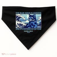 Funny The Blue Wave Is Coming And Its Covered In Cat Hair Harris Walz 2024 USA-Made Doggie Bandana thumb 0