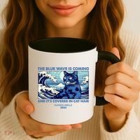 Funny The Blue Wave Is Coming And Its Covered In Cat Hair Harris Walz 2024 Coffee Mug thumb 3