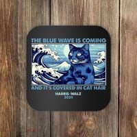 Funny The Blue Wave Is Coming And Its Covered In Cat Hair Harris Walz 2024 Coaster thumb 0