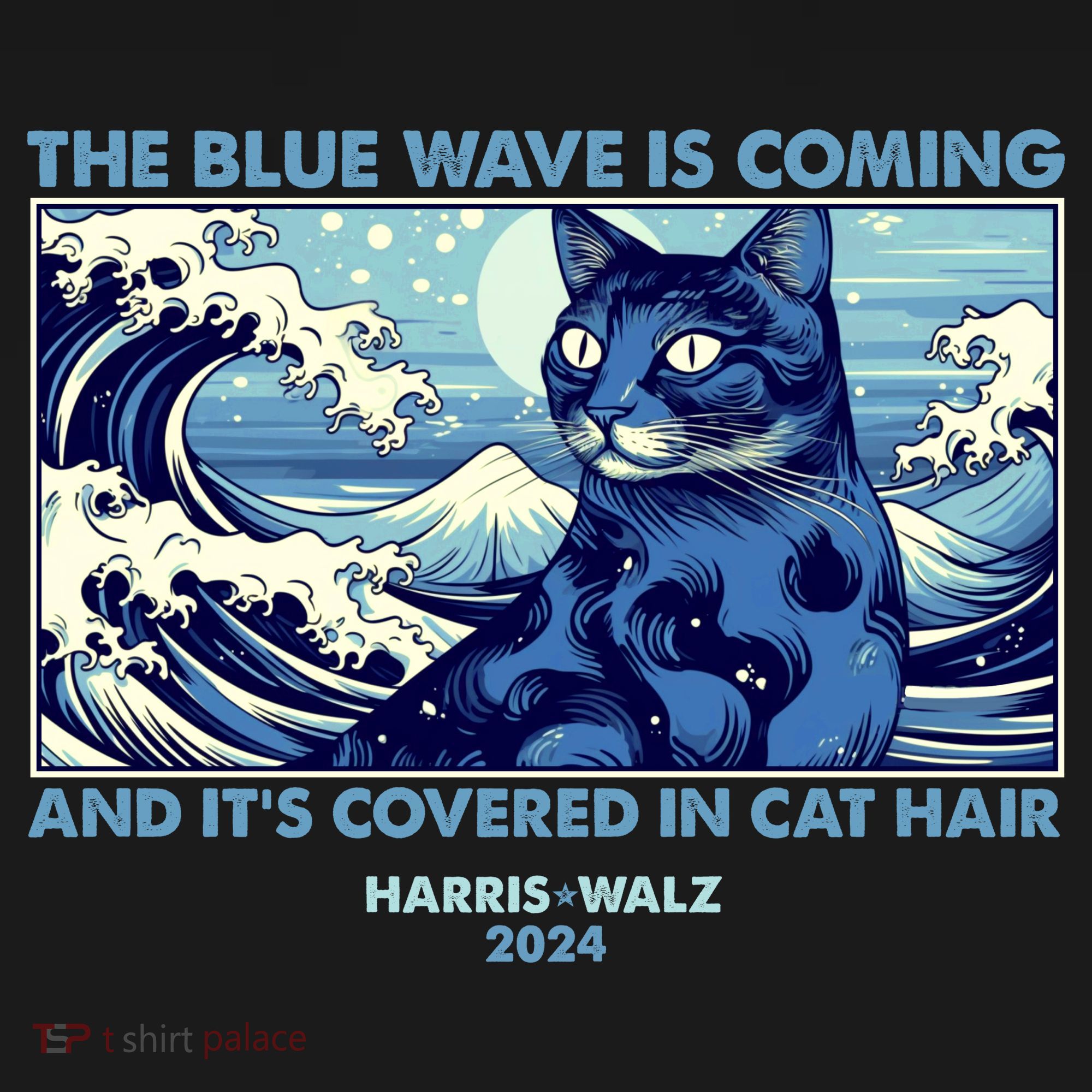 Funny The Blue Wave Is Coming And Its Covered In Cat Hair Harris Walz 2024 Mousepad